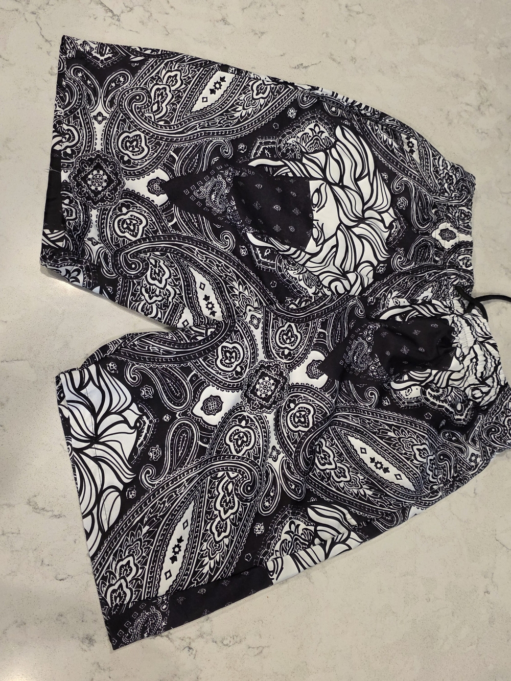 Crooks & Castles Black and White Paisley Swim Shorts
